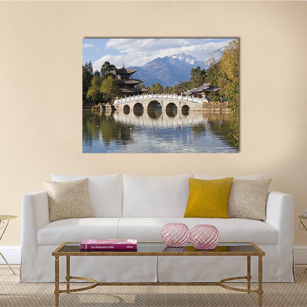 Lijiang old town and Jade Dragon Snow Mountain in China multi panel canvas wall art