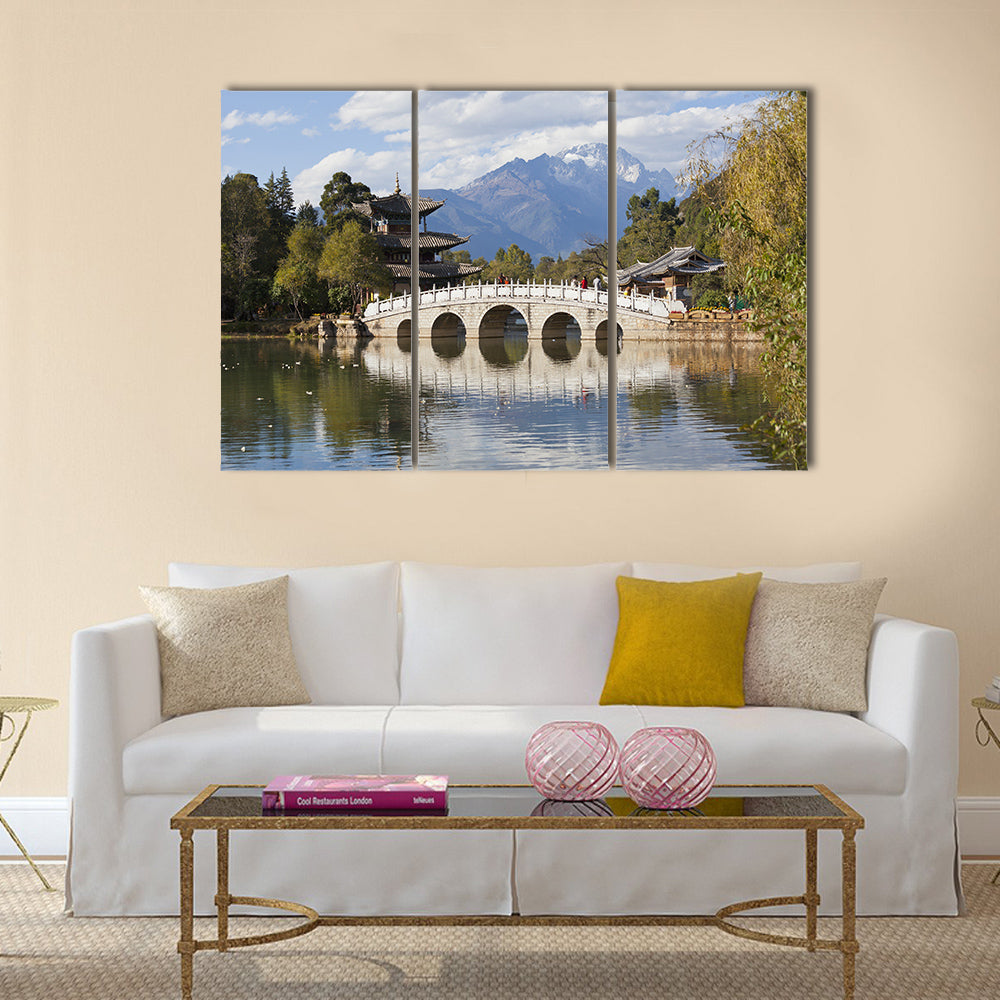 Lijiang old town and Jade Dragon Snow Mountain in China multi panel canvas wall art