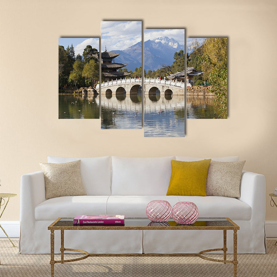 Lijiang old town and Jade Dragon Snow Mountain in China multi panel canvas wall art