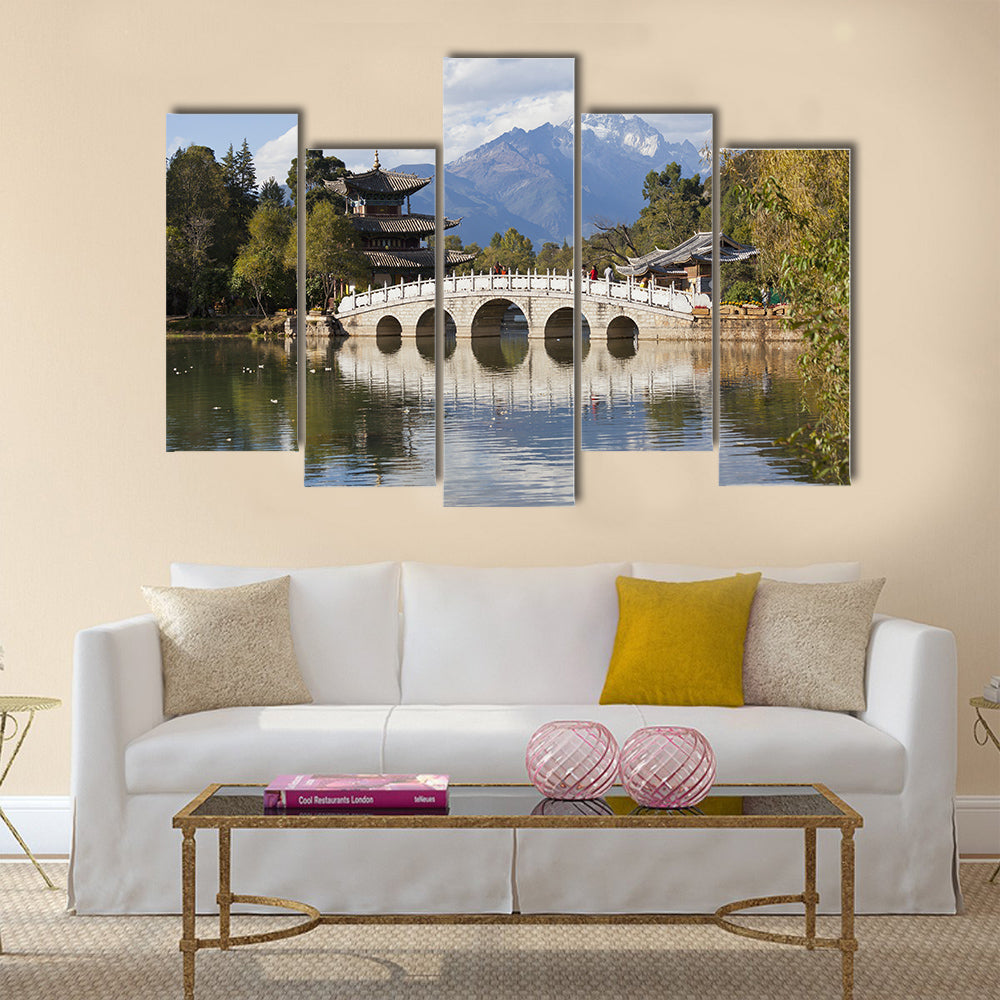 Lijiang old town and Jade Dragon Snow Mountain in China multi panel canvas wall art