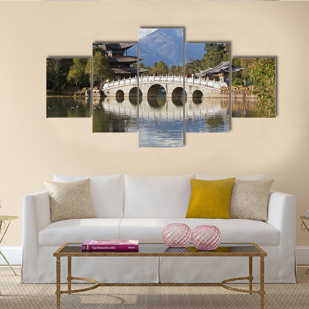 Lijiang old town and Jade Dragon Snow Mountain in China multi panel canvas wall art