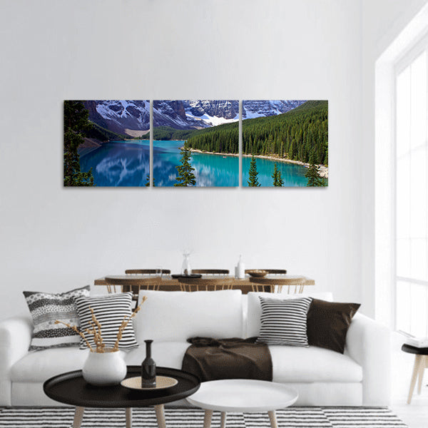 Mountains surrounding Morraine Lake near Lake Louise, Canada panoramic canvas wall art