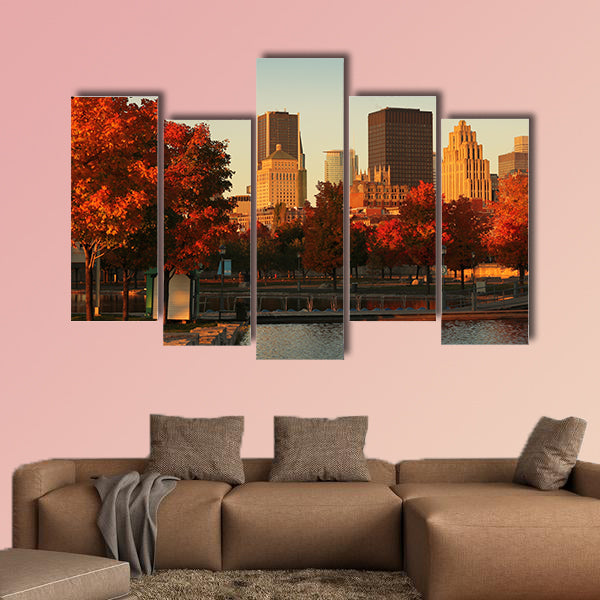 Buildings in the old port of Montreal early in Canada multi panel canvas wall art