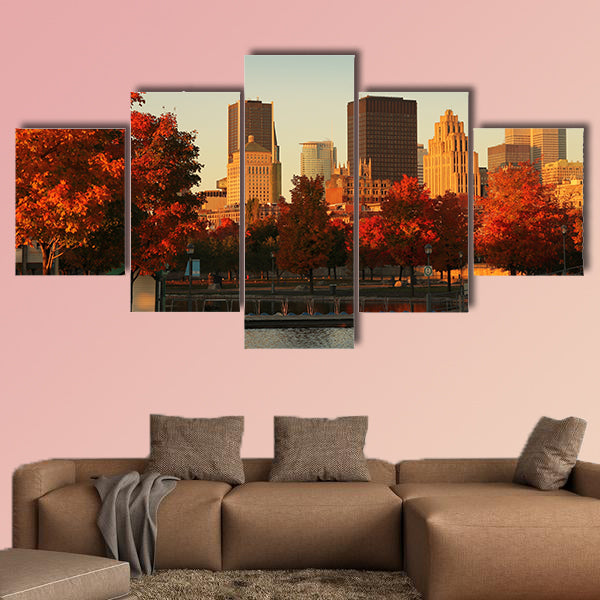 Buildings in the old port of Montreal early in Canada multi panel canvas wall art