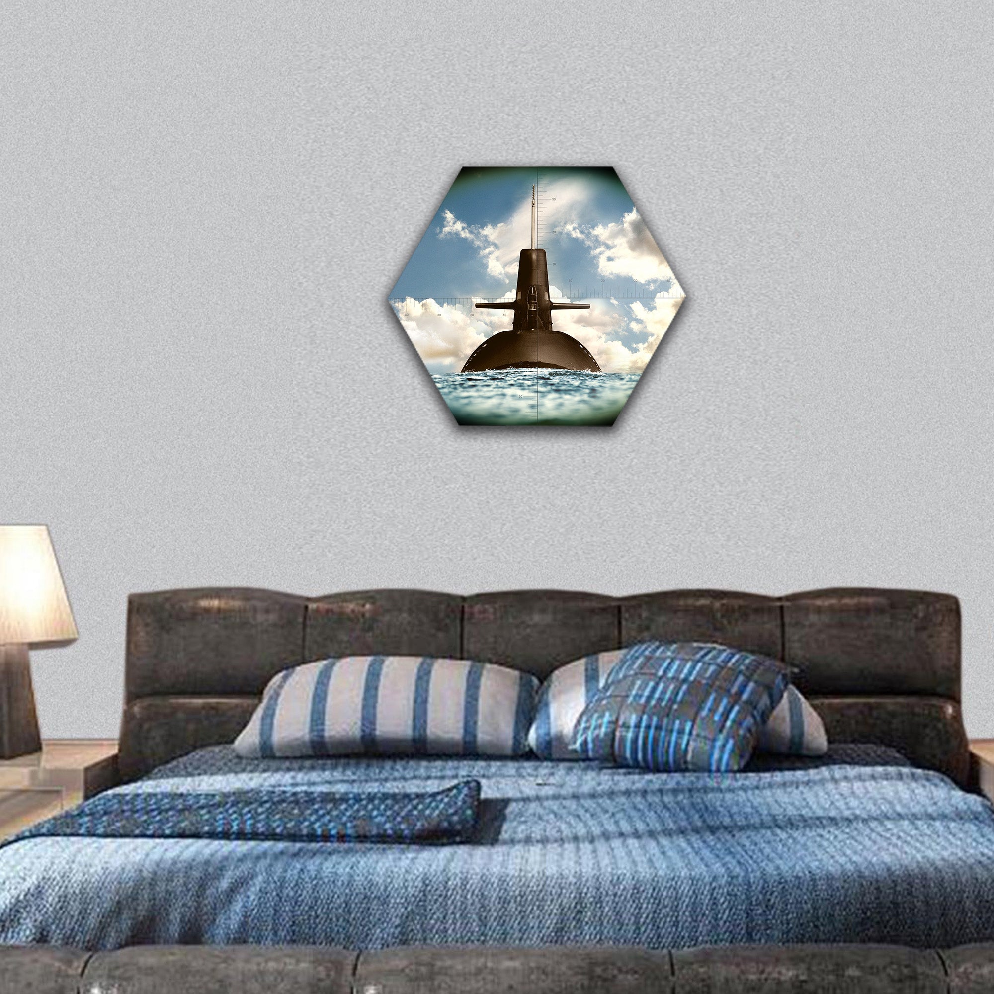 Army and it's weapon on land hexagonal canvas wall art