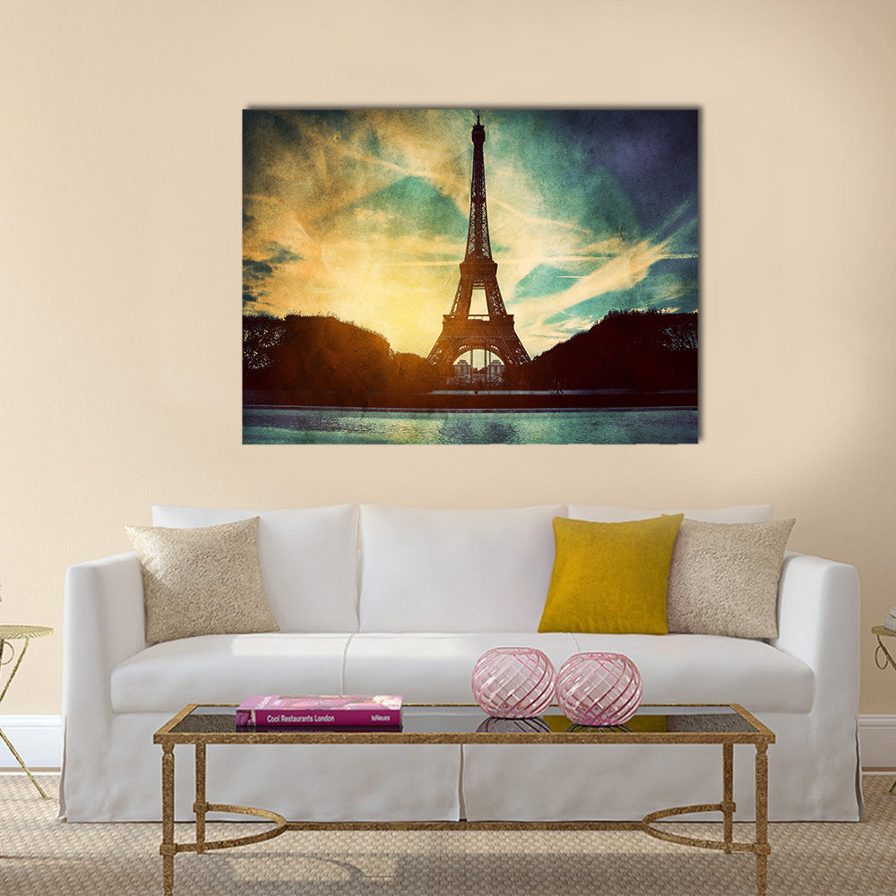 Eiffel Tower in Paris, Fance. Vintage, retro style Multi panel canvas wall art