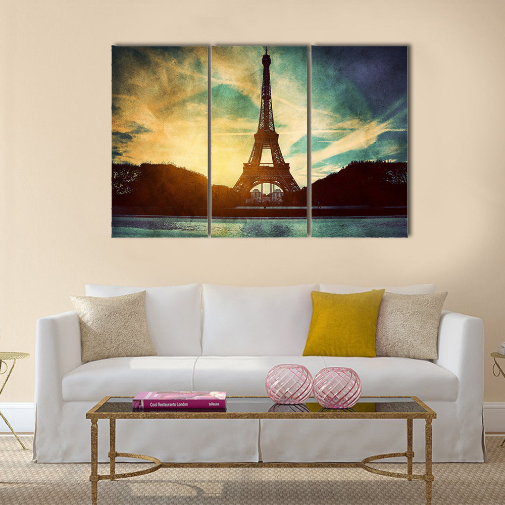 Eiffel Tower in Paris, Fance. Vintage, retro style Multi panel canvas wall art