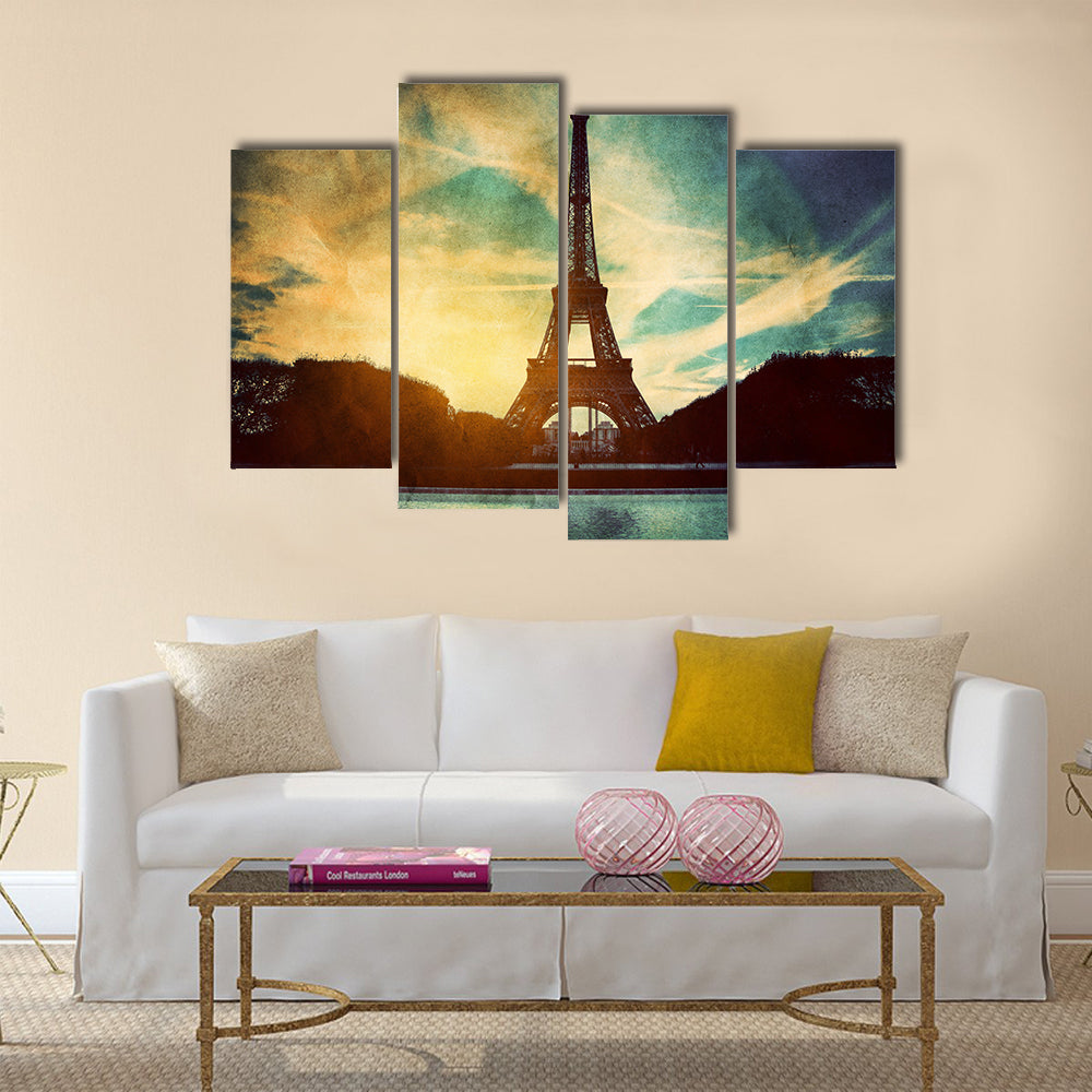 Eiffel Tower in Paris, Fance. Vintage, retro style Multi panel canvas wall art