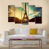 Eiffel Tower in Paris, Fance. Vintage, retro style Multi panel canvas wall art