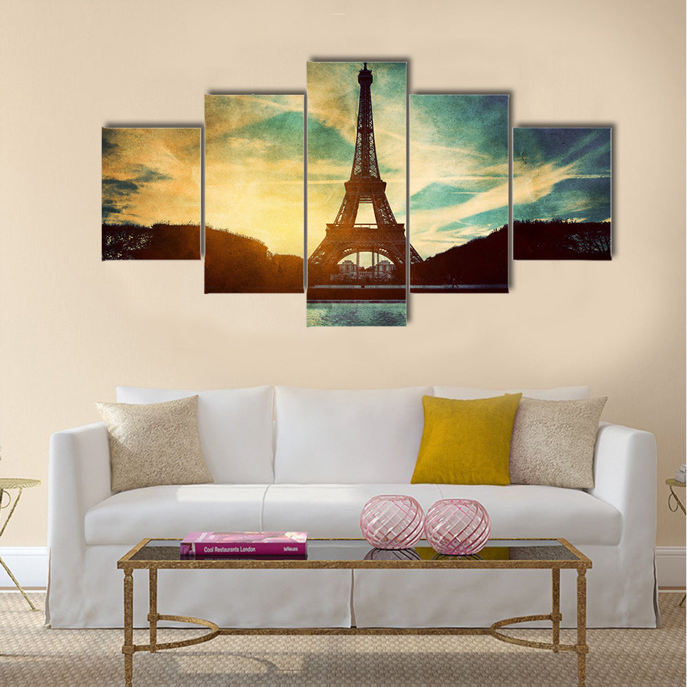 Eiffel Tower in Paris, Fance. Vintage, retro style Multi panel canvas wall art