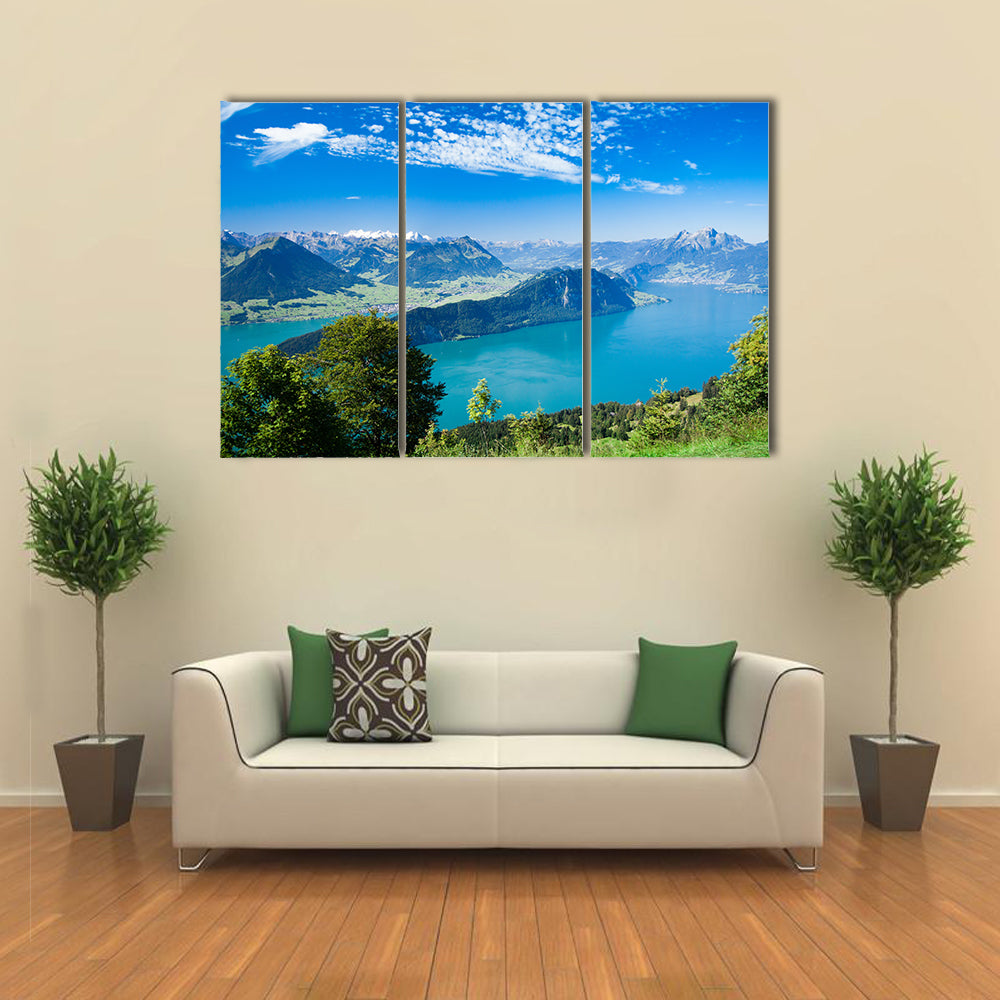 Lucerne Lake Is Looking Cool And Calm Along  With Mountain Pilatus, Swiss Alps, Central Switzerland, Multi Panel Canvas Wall Art
