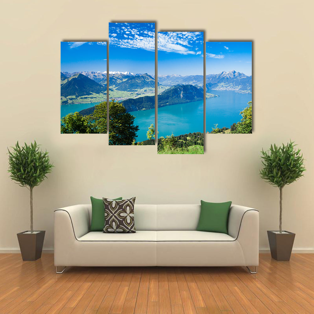 Lucerne Lake Is Looking Cool And Calm Along  With Mountain Pilatus, Swiss Alps, Central Switzerland, Multi Panel Canvas Wall Art