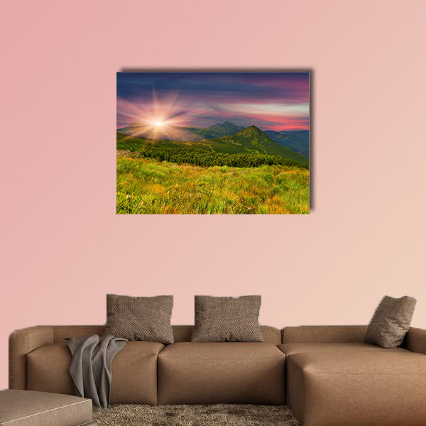 Colorful summer landscape in the mountains multi panel canvas wall art