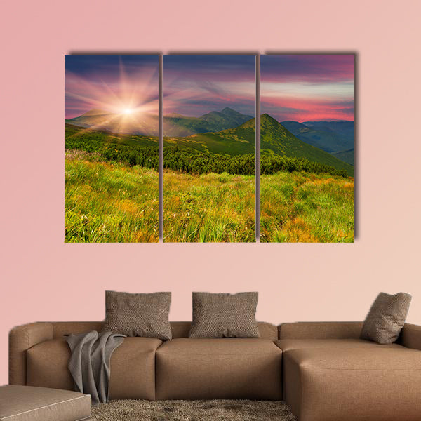 Colorful summer landscape in the mountains multi panel canvas wall art