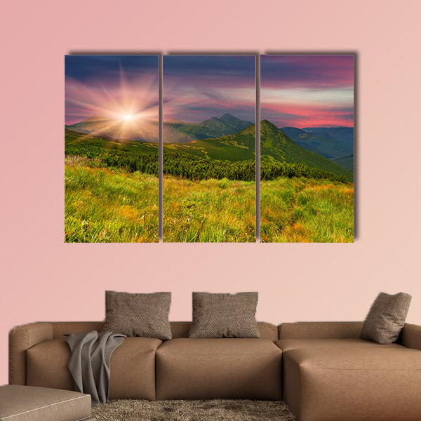 Colorful summer landscape in the mountains multi panel canvas wall art