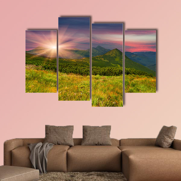 Colorful summer landscape in the mountains multi panel canvas wall art