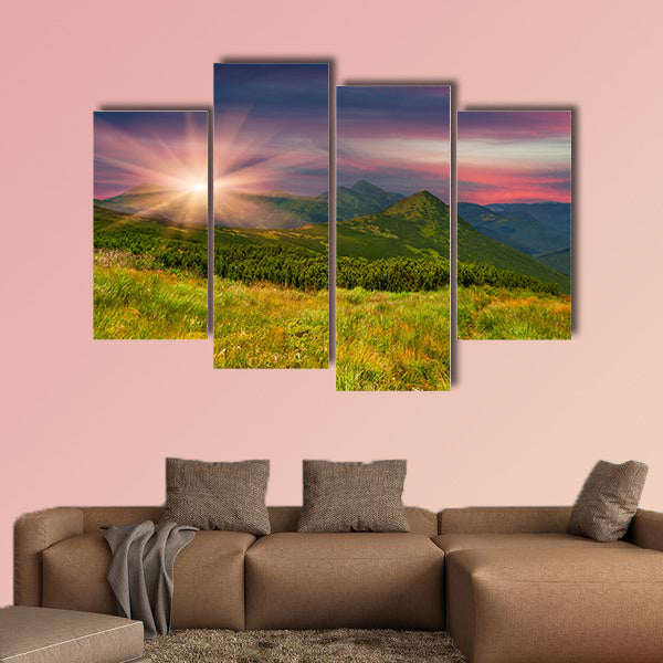 Colorful summer landscape in the mountains multi panel canvas wall art