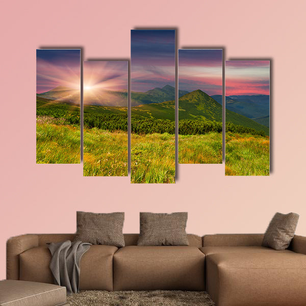 Colorful summer landscape in the mountains multi panel canvas wall art