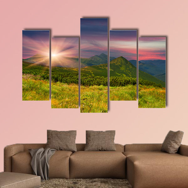 Colorful summer landscape in the mountains multi panel canvas wall art