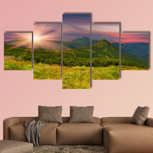 Colorful summer landscape in the mountains multi panel canvas wall art