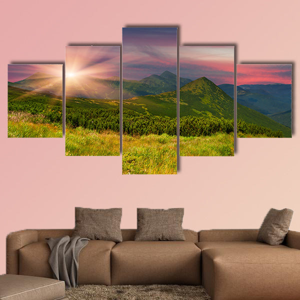 Colorful summer landscape in the mountains multi panel canvas wall art