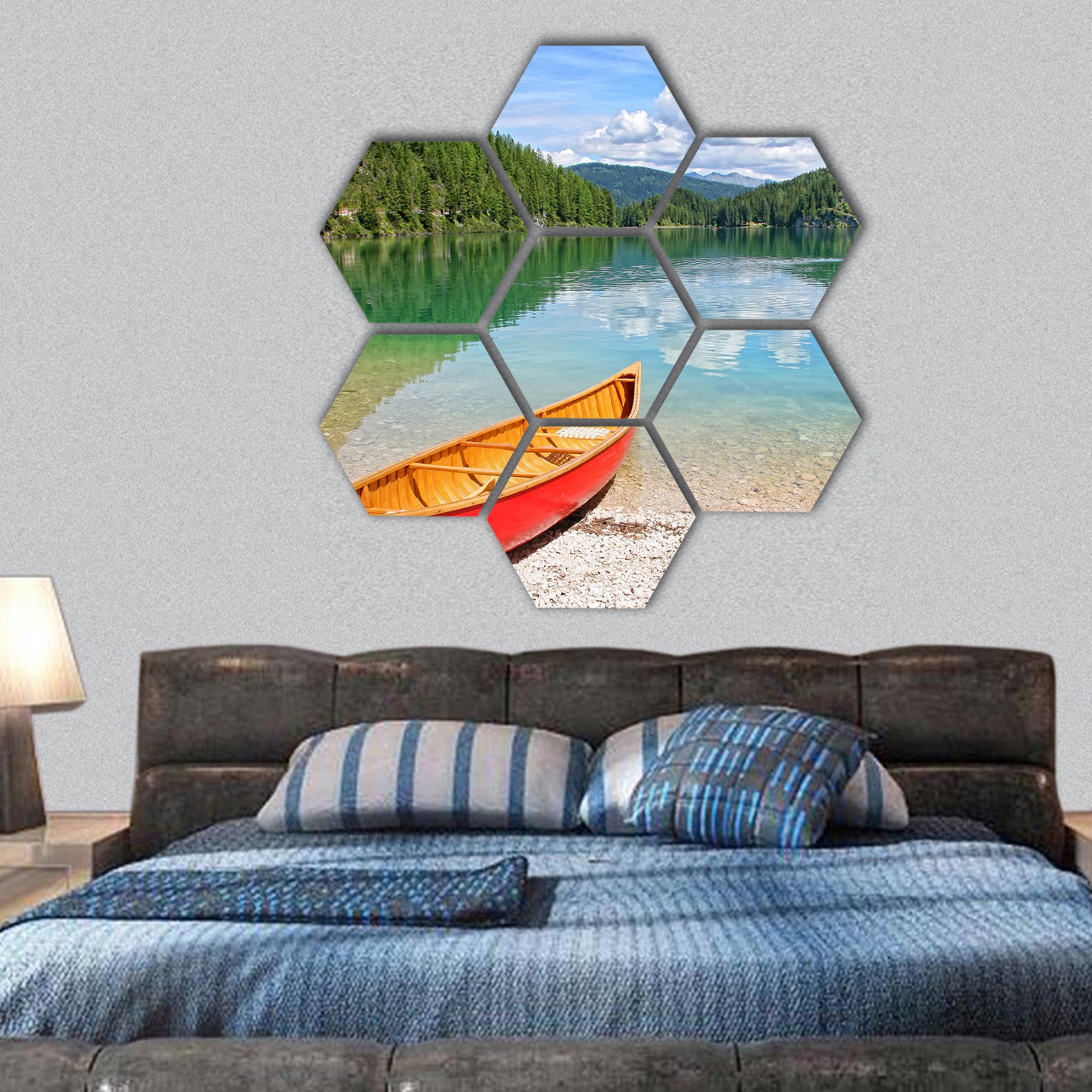 Lake Lago di Braies with Mountains, Europe hexagonal canvas wall art