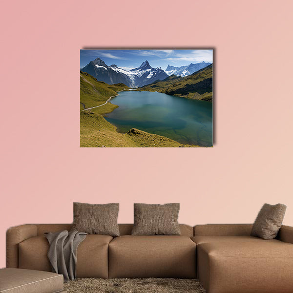 Beautiful lake with Swiss mountain multi panel canvas wall art