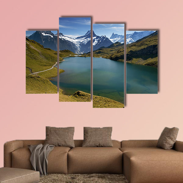 Beautiful lake with Swiss mountain multi panel canvas wall art