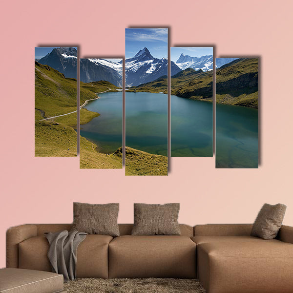 Beautiful lake with Swiss mountain multi panel canvas wall art
