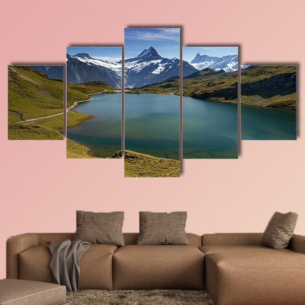 Beautiful lake with Swiss mountain multi panel canvas wall art