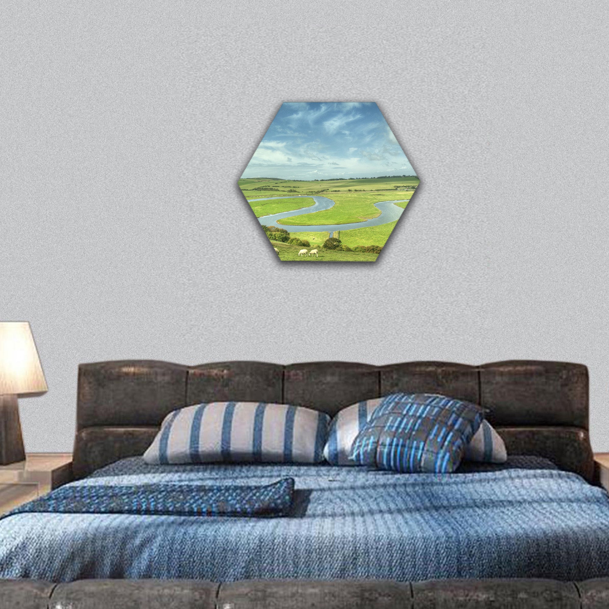 River Cuckmere, East Sussex, England hexagonal canvas wall art