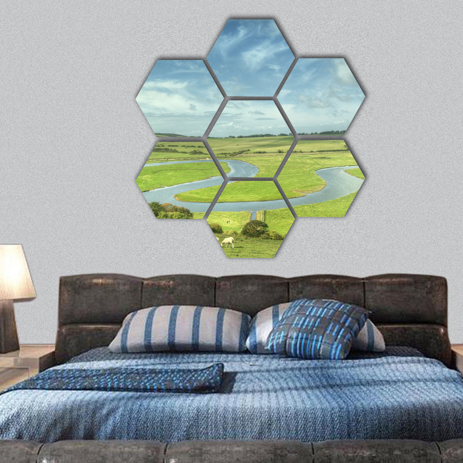 River Cuckmere, East Sussex, England hexagonal canvas wall art