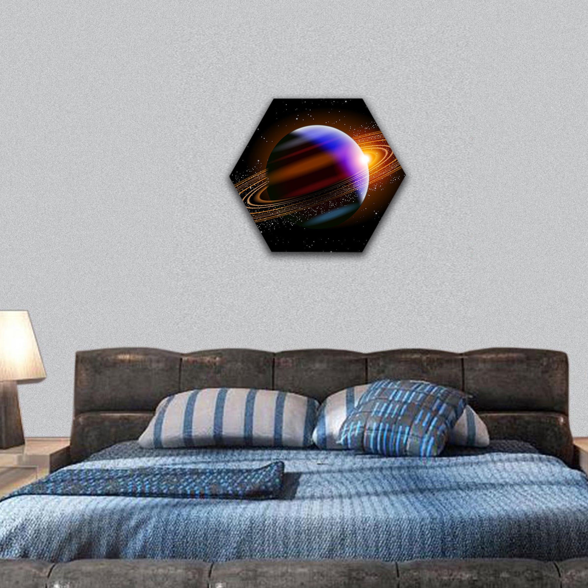 Saturn In Space hexagonal canvas wall art