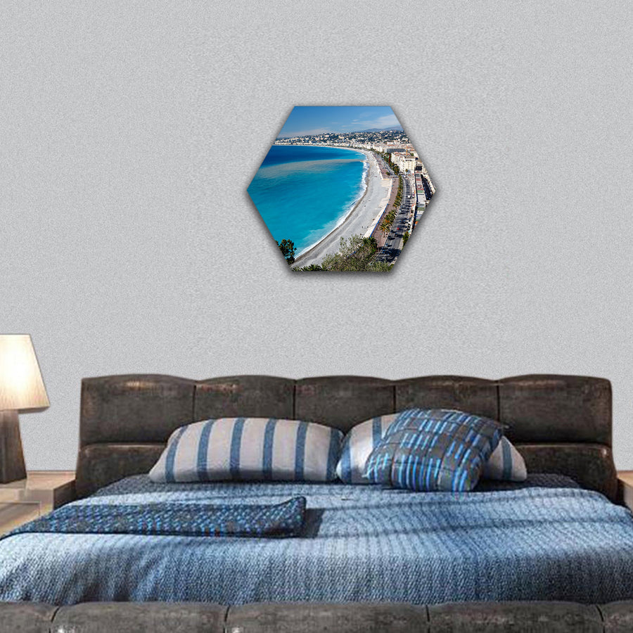 Promenade des Anglais and Beautiful Beach in Nice, French Riviera, France hexagonal canvas wall art