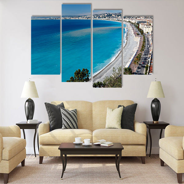 Promenade des Anglais and Beautiful Beach in Nice Multi Panel Canvas Wall Art