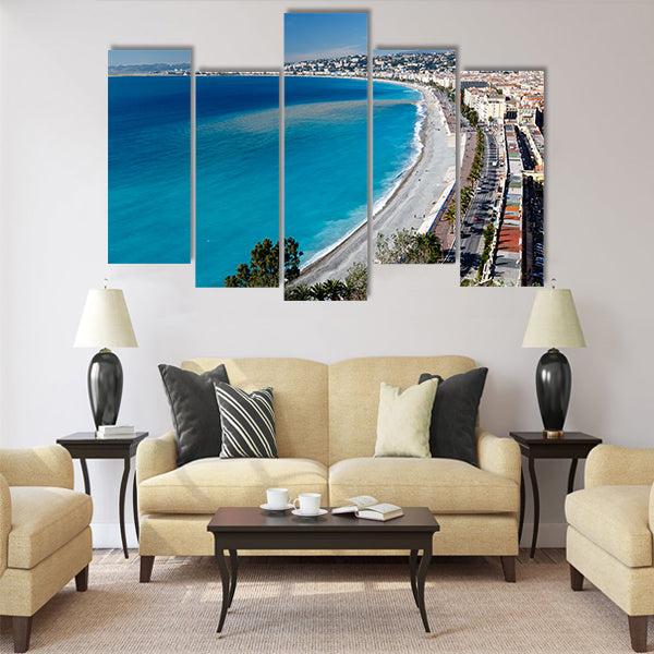 Promenade des Anglais and Beautiful Beach in Nice Multi Panel Canvas Wall Art