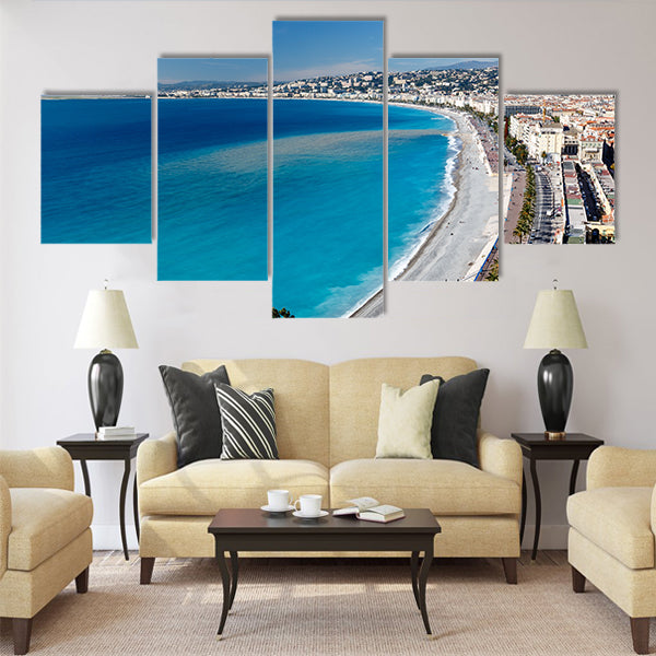 Promenade des Anglais and Beautiful Beach in Nice Multi Panel Canvas Wall Art