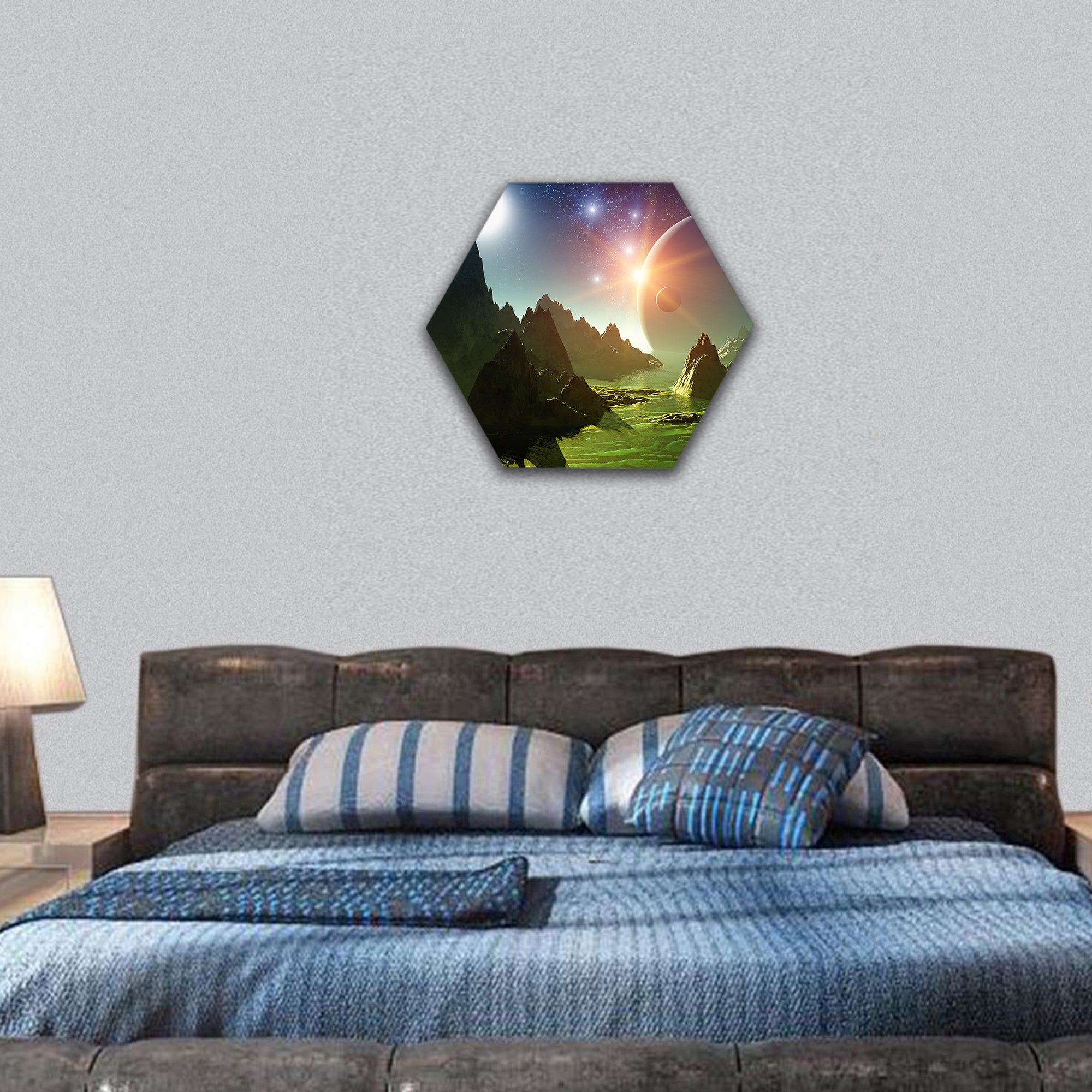 Fantasy landscape hexagonal canvas wall art