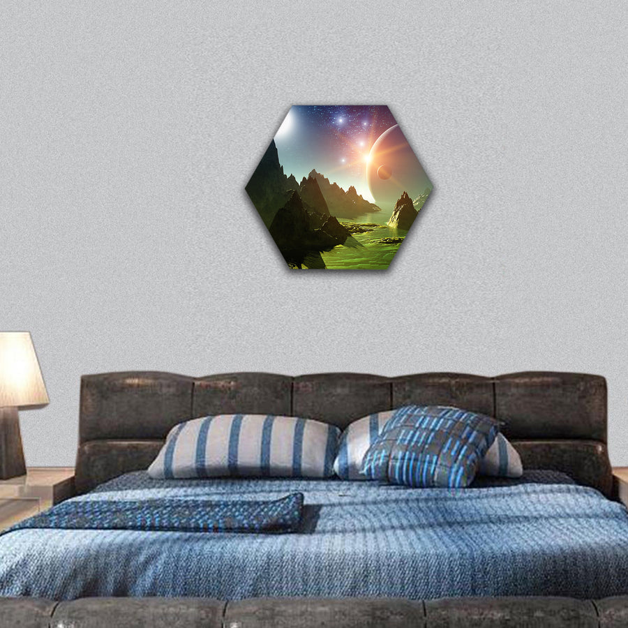 Fantasy landscape hexagonal canvas wall art
