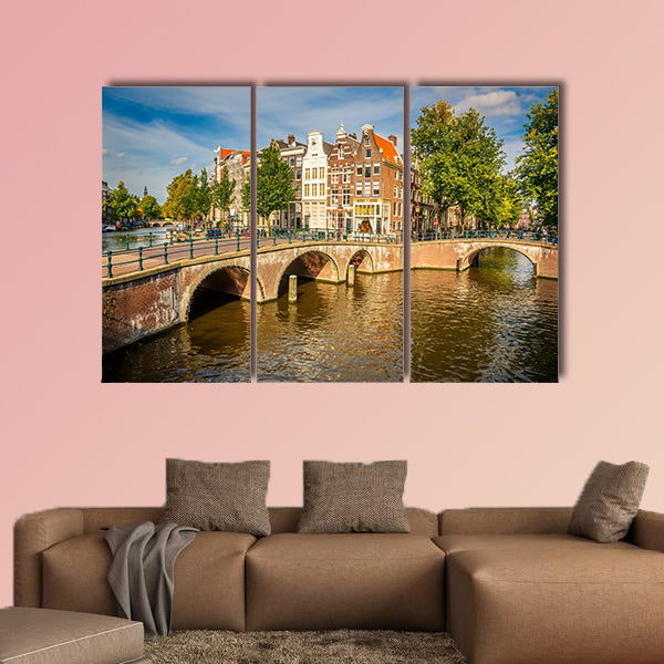 Bridges over canals in Amsterdam multi panel canvas wall art