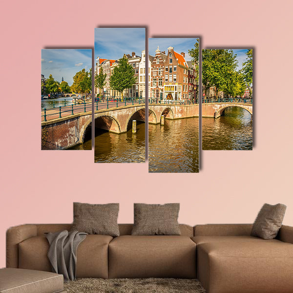 Bridges over canals in Amsterdam multi panel canvas wall art