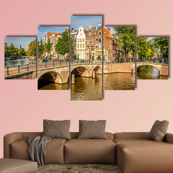 Bridges over canals in Amsterdam multi panel canvas wall art