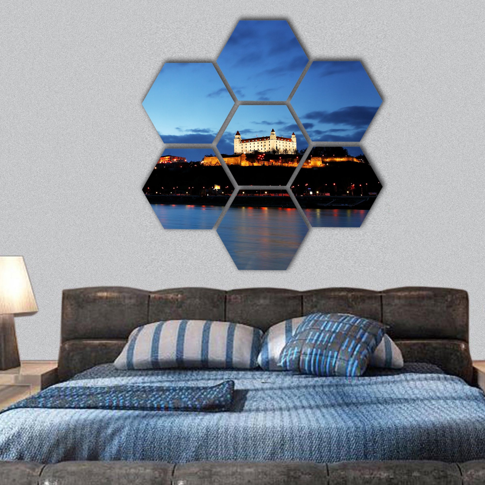Bratislava castle and bridge Slovakia hexagonal canvas wall art