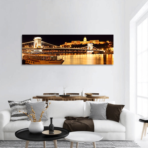 Budapest and chain bridge,Hungary panoramic canvas wall art