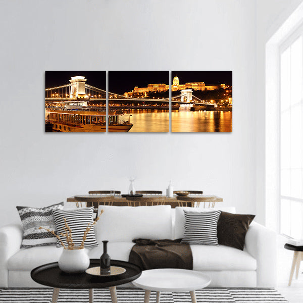 Budapest and chain bridge,Hungary panoramic canvas wall art