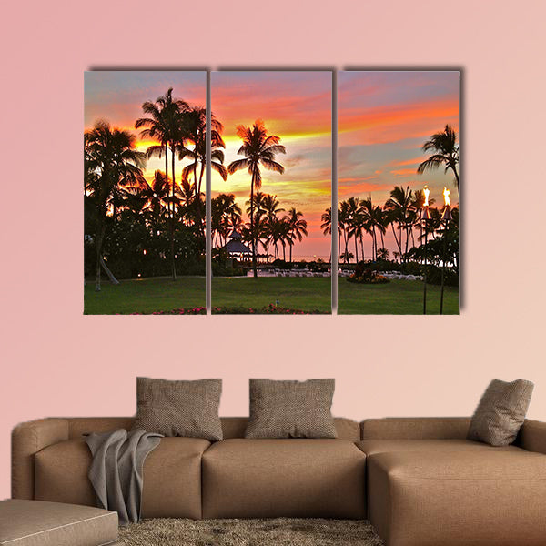 Rainbow sunset in paradise multi panel canvas wall art