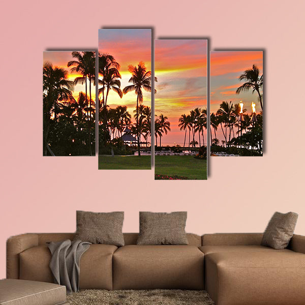 Rainbow sunset in paradise multi panel canvas wall art