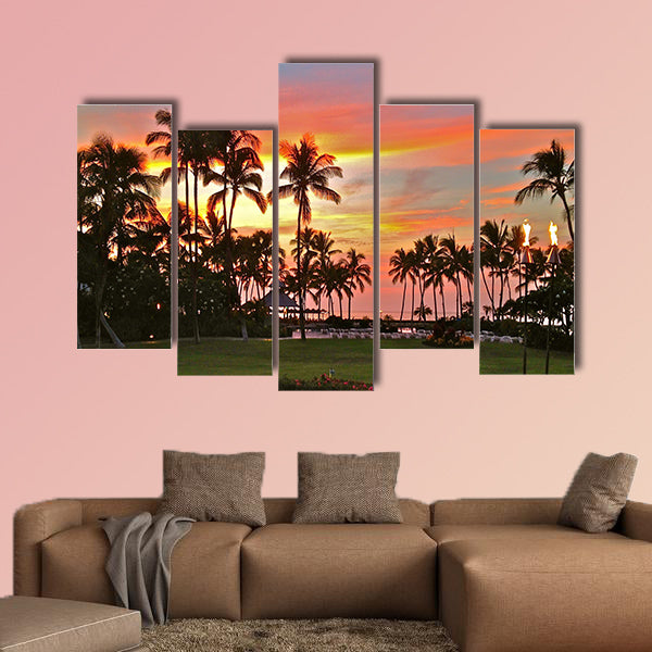 Rainbow sunset in paradise multi panel canvas wall art