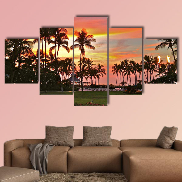 Rainbow sunset in paradise multi panel canvas wall art
