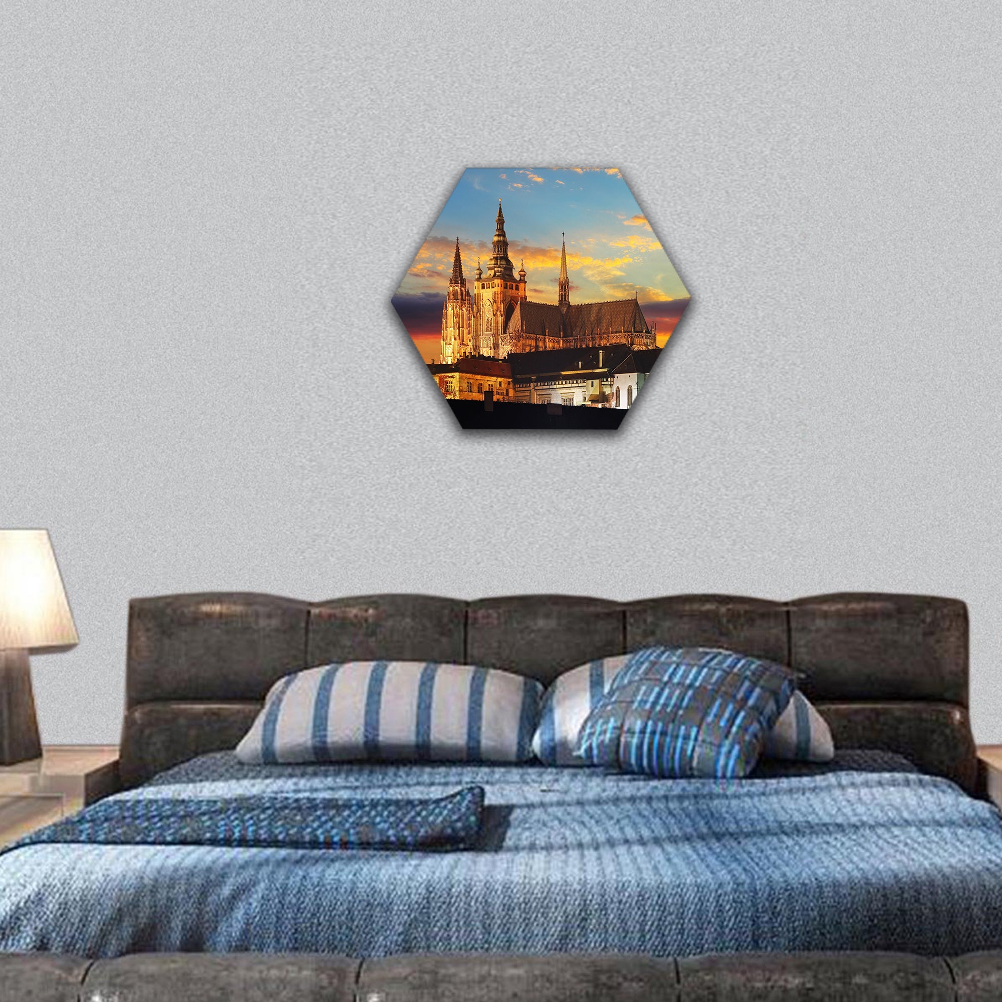 Prague Castle at sunset, Czech republic hexagonal canvas wall art